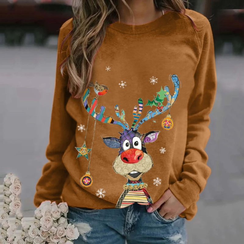 Gemütne - Weihnachtspullover mit Rentier-Motiv, Damen Strickpullover