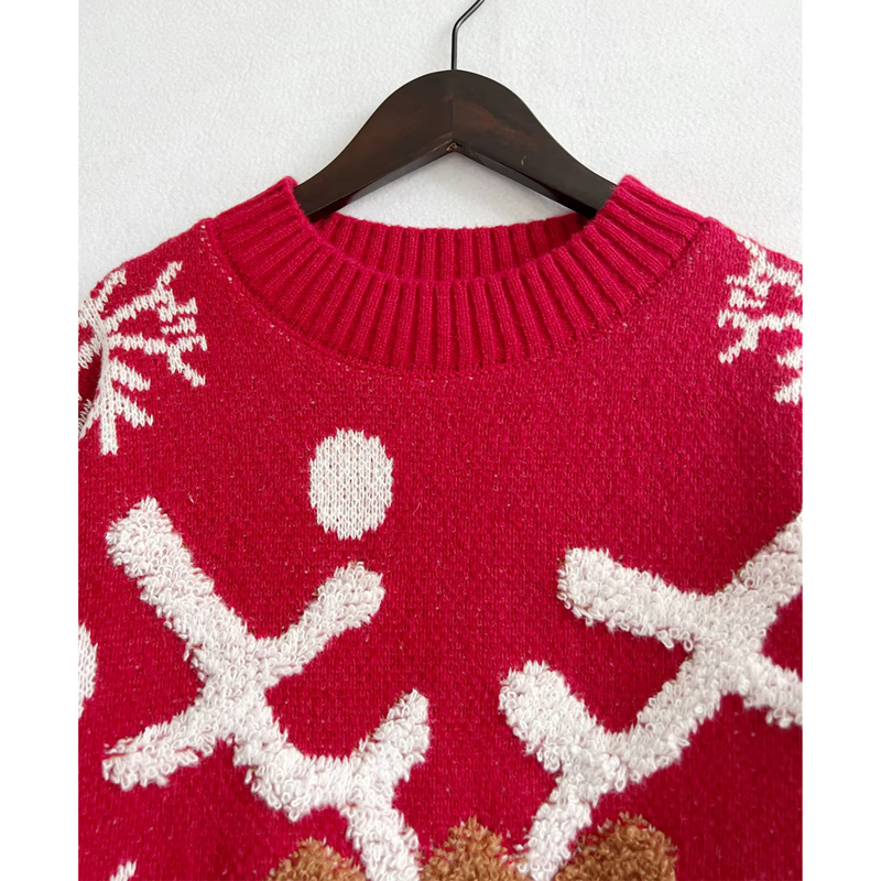 Glanzku - Weihnachtspullover für Damen, Strickpullover mit lustigem Rentier-Motiv