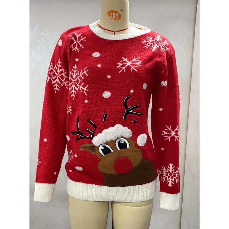 Weihpul - Weihnachtspullover mit nordischem Muster, Damen Strickpullover