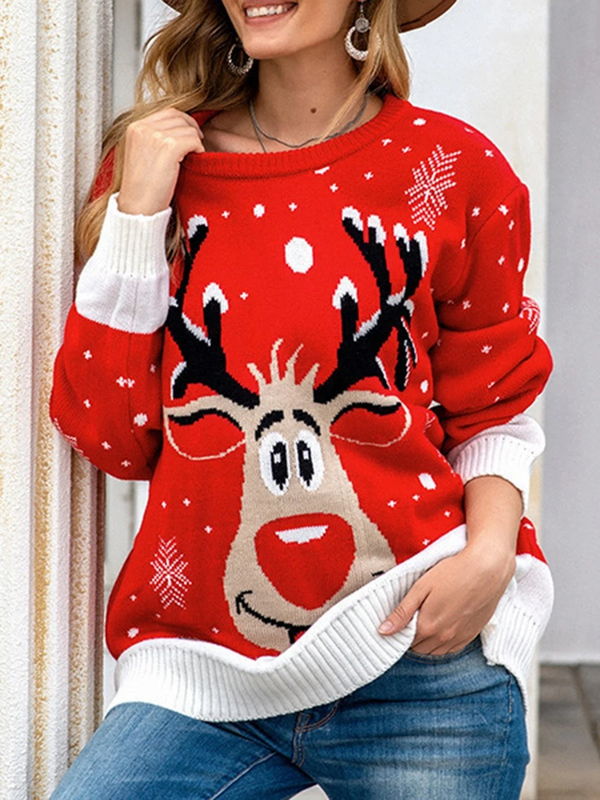 Lametta - Weihnachtspullover mit Schneeflocken-Muster, Damen Strickpullover