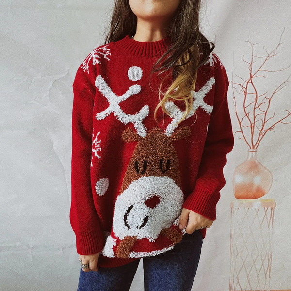 Glanzku - Weihnachtspullover für Damen, Strickpullover mit lustigem Rentier-Motiv