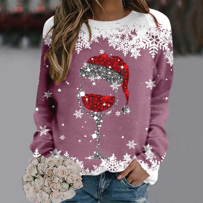 Warmher - Weihnachtspullover für Damen, Winterpullover mit Schneeflocken-Design