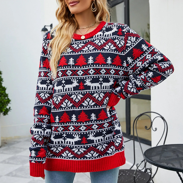 Glanzro - Weihnachtspullover mit lustigem Rentier-Motiv, Damen Strickpullover