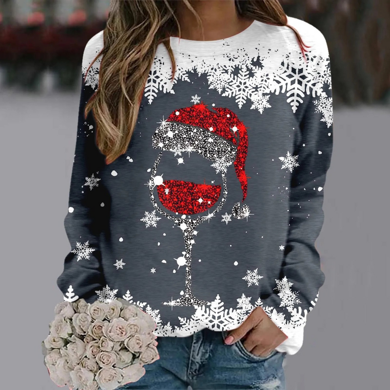 Warmher - Weihnachtspullover für Damen, Winterpullover mit Schneeflocken-Design