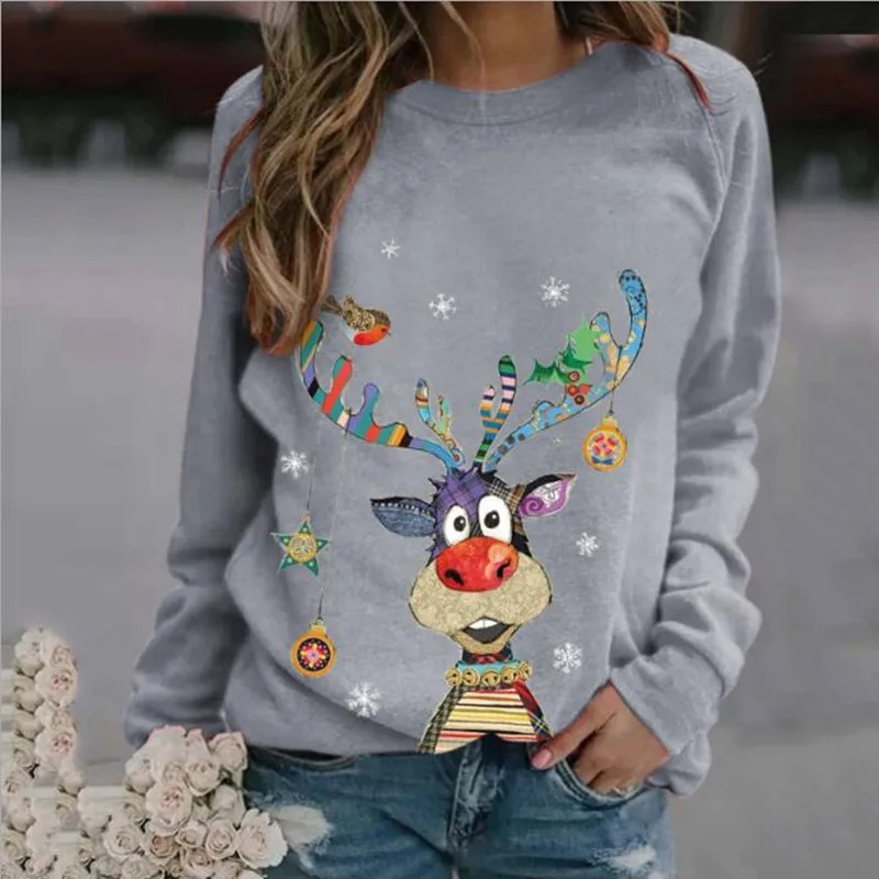 Gemütne - Weihnachtspullover mit Rentier-Motiv, Damen Strickpullover