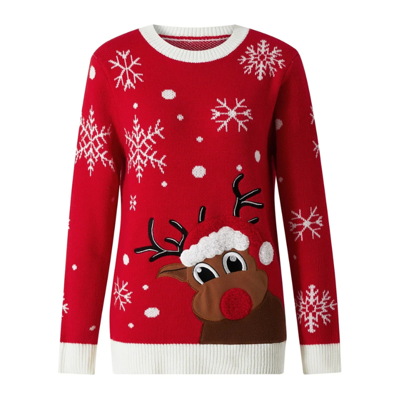 Weihpul - Weihnachtspullover mit nordischem Muster, Damen Strickpullover