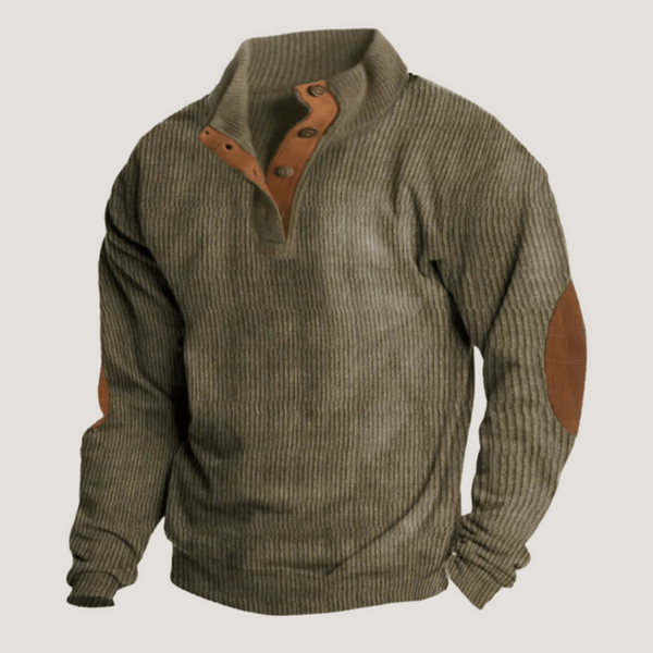 Ethan | geribbelde Henley-sweater met elleboogpatches voor heren