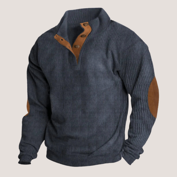 Ethan | geribbelde Henley-sweater met elleboogpatches voor heren