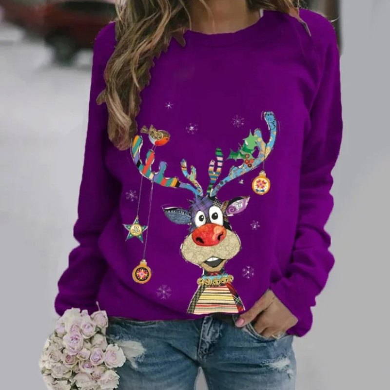 Gemütne - Weihnachtspullover mit Rentier-Motiv, Damen Strickpullover