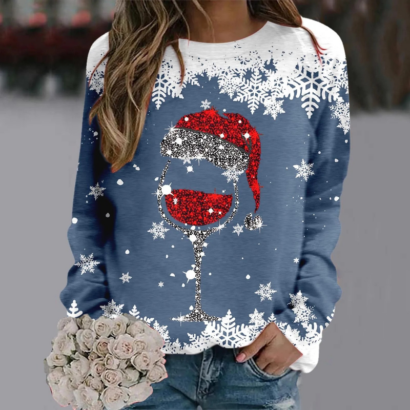 Warmher - Weihnachtspullover für Damen, Winterpullover mit Schneeflocken-Design