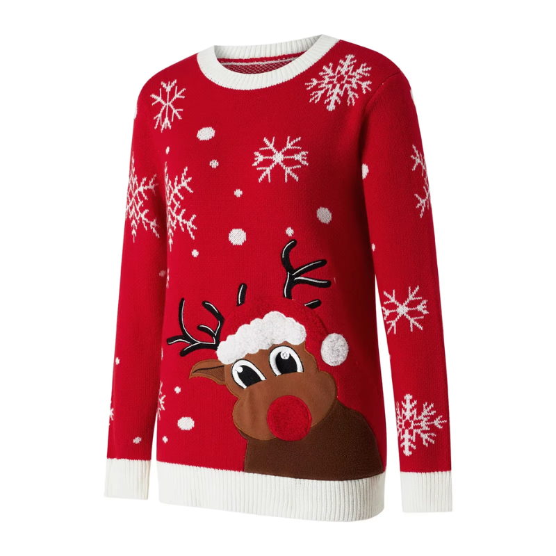 Weihpul - Weihnachtspullover mit nordischem Muster, Damen Strickpullover