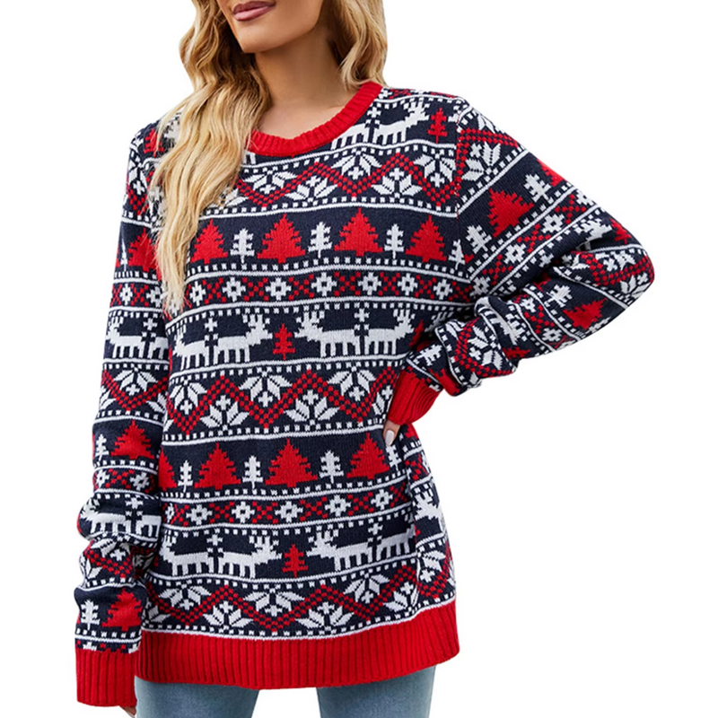 Glanzro - Weihnachtspullover mit lustigem Rentier-Motiv, Damen Strickpullover