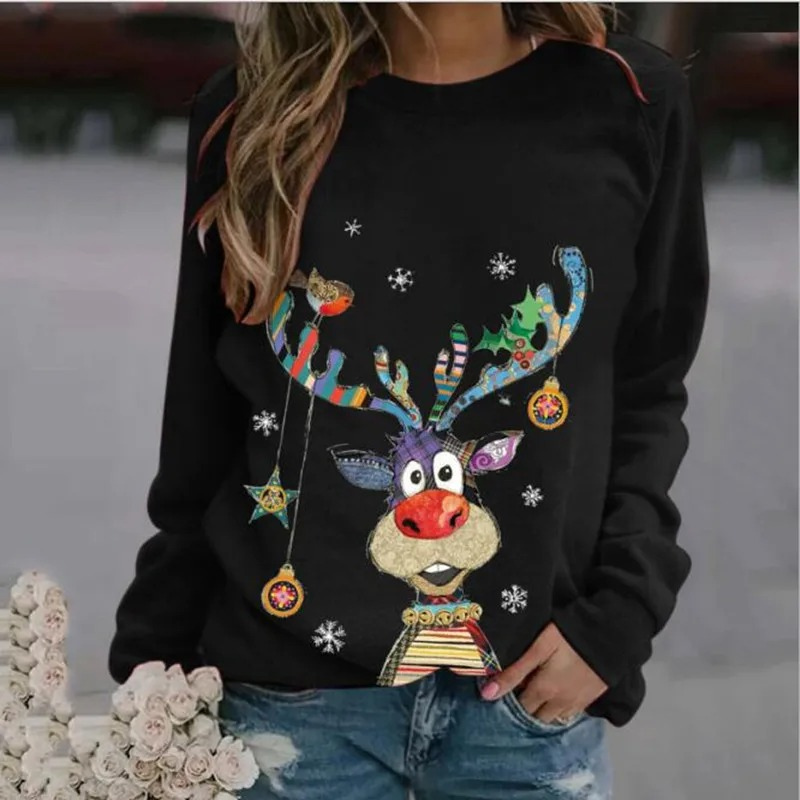 Gemütne - Weihnachtspullover mit Rentier-Motiv, Damen Strickpullover