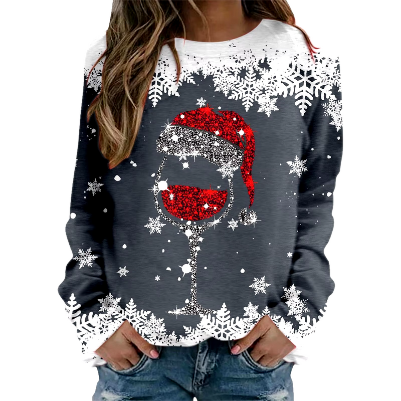 Warmher - Weihnachtspullover für Damen, Winterpullover mit Schneeflocken-Design