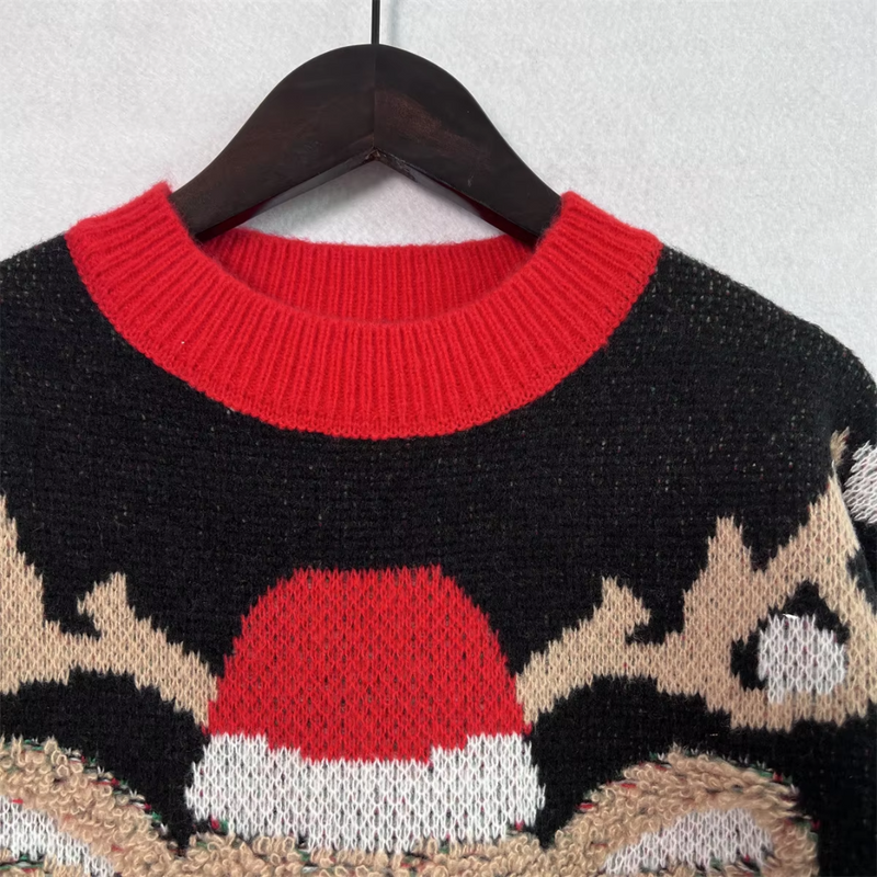 Traump - Weihnachtspullover mit Weihnachtsmann und Rentier-Schlitten, Damen Strickpullover