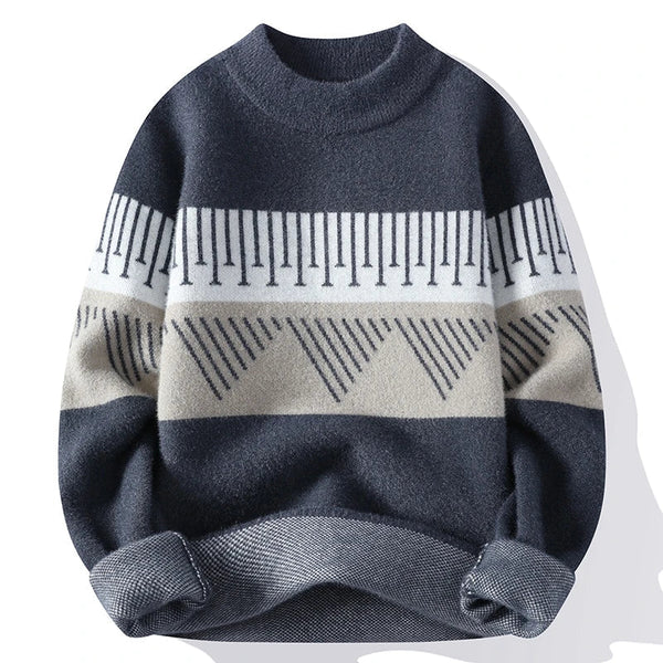 Liam | stijlvolle herensweater met geometrisch patroon en warme fleecevoering