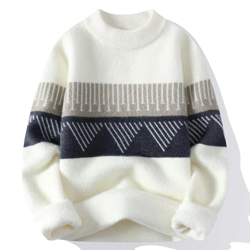 Liam | stijlvolle herensweater met geometrisch patroon en warme fleecevoering