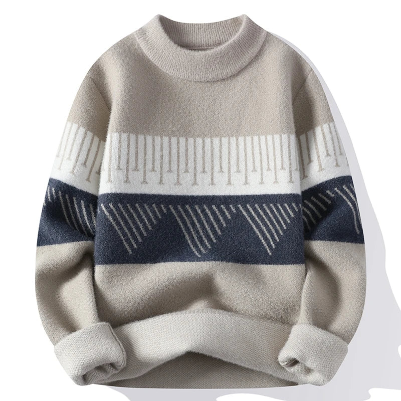 Liam | stijlvolle herensweater met geometrisch patroon en warme fleecevoering