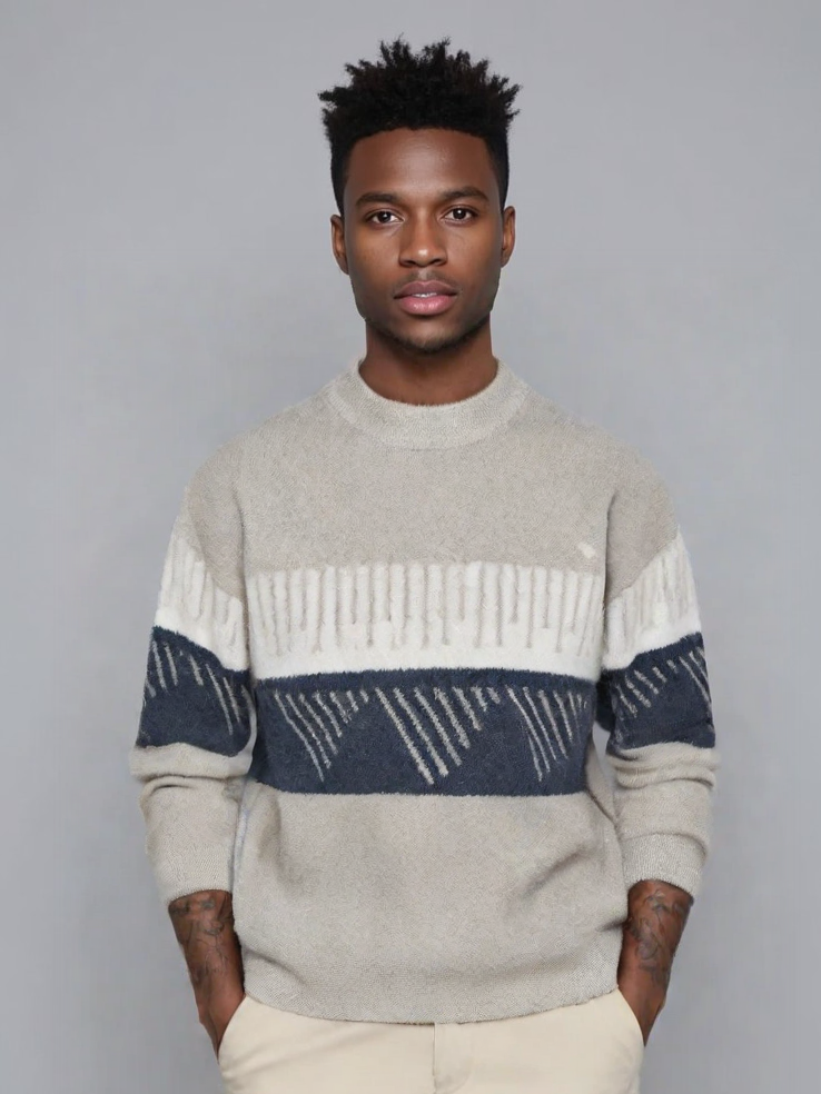 Liam | stijlvolle herensweater met geometrisch patroon en warme fleecevoering