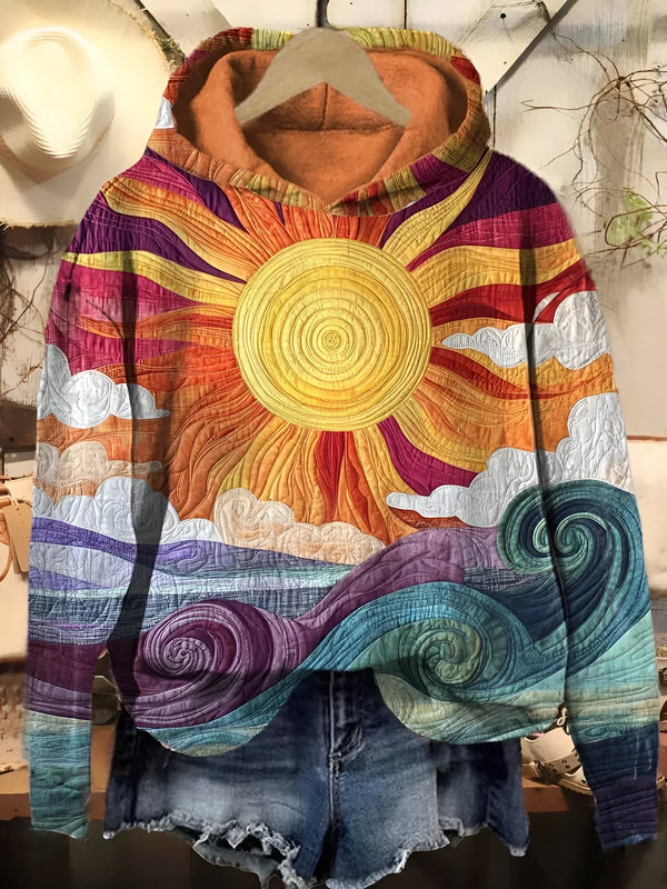 Mia | artistieke Sun en Waves Design hoodie voor dames